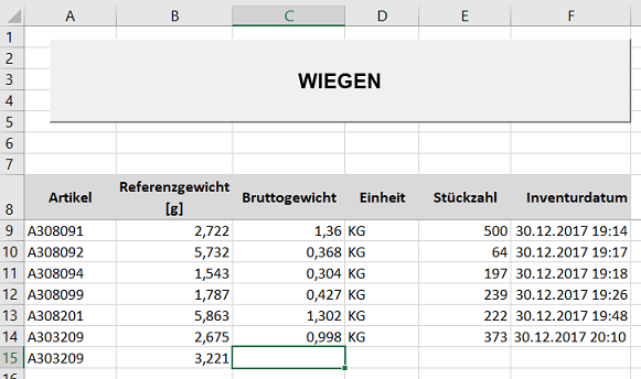 Inventur Excel