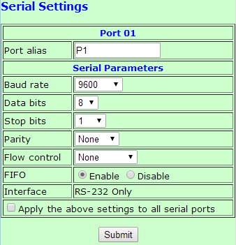 serial settings