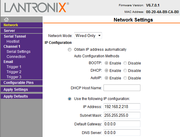 NET-485 Web Configuration