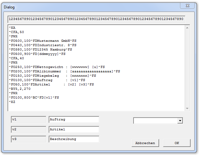 Waagen Barcode Formular