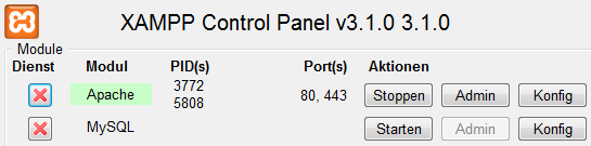 XAMPP Control Panel